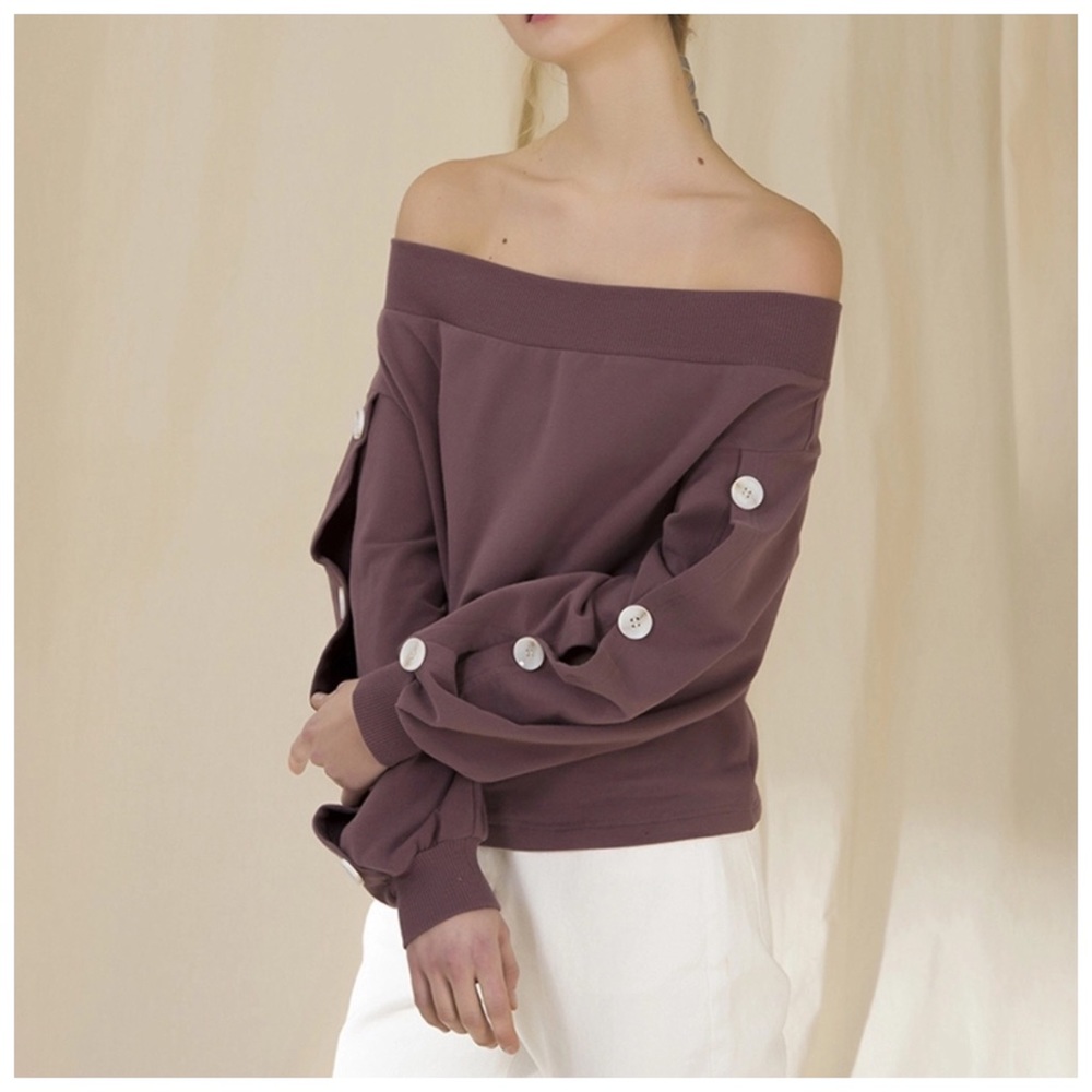 🌸 Soft Button Sleeve Off The Shoulder Top - Picture 4 of 8
